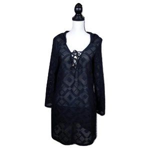Dotti Swim Cover Up S Women's Black Diamond Pattern Hoodie Long Sleeve